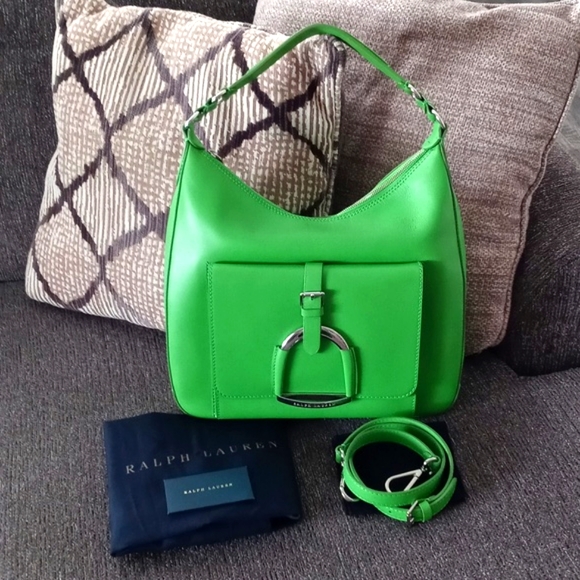 Ralph Lauren Handbags - 💚RARE Ralph Lauren💚 - Kelly Green Leather Equestrian Stirrup Hobo Bag